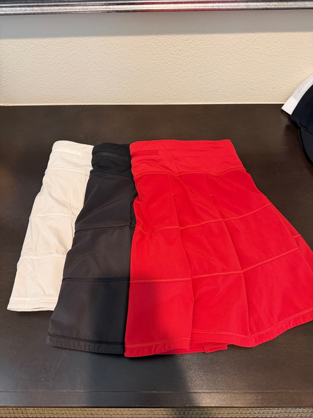 Lululemon Pace Rival Athletic Skort bundle in White, Red, and black